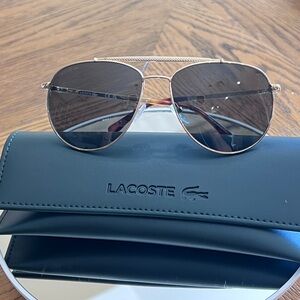 Lacoste Gold and Brown Aviator Sunglasses